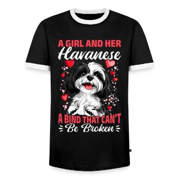 Mignon propriétaire de chien havanais - T-shirt contrasté Homme - noir/blanc - Devant - AI Model Female 172 light (172cm) & AI Model Male 178 light (178cm)