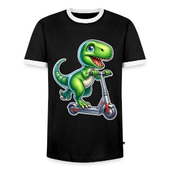 E-Scooter E-Roller T Rex Dino Scooter - Men's Ringer Shirt - black/white - Front - AI Model Female 172 light (172cm) & AI Model Male 178 light (178cm)