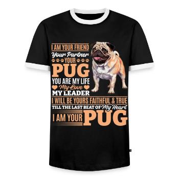 Mignon propriétaire de chien carlin - T-shirt contrasté Homme - noir/blanc - Devant - AI Model Female 172 light (172cm) & AI Model Male 178 light (178cm)