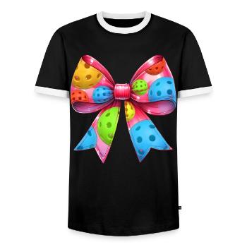 Coquette Bow Pickleball Pattern Mothers Day Pink - Men's Ringer Shirt - black/white - Front - AI Model Female 172 light (172cm) & AI Model Male 178 light (178cm)