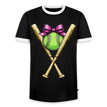 Coquette Bow Softball Batte Fête des Mères Rose - T-shirt contrasté Homme - noir/blanc - Devant - AI Model Female 172 light (172cm) & AI Model Male 178 light (178cm)