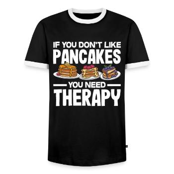 If you don't like pancakes Therapy - Men's Ringer Shirt - black/white - Front - AI Model Female 172 light (172cm) & AI Model Male 178 light (178cm)