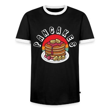 Délicieuses crêpes aux bananes et aux fraises - T-shirt contrasté Homme - noir/blanc - Devant - AI Model Female 172 light (172cm) & AI Model Male 178 light (178cm)