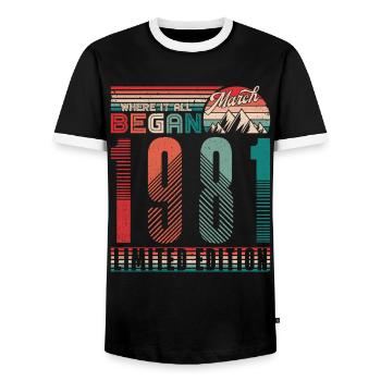 Anniversaire 1981 Vintage Mars Rétro Cadeau - T-shirt contrasté Homme - noir/blanc - Devant - AI Model Female 172 light (172cm) & AI Model Male 178 light (178cm)