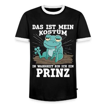 Froschkostüm DAS IST MEIN KOSTÜM BIN EIN PRINZ - Männer Kontrast-T-Shirt - Schwarz/Weiß - Vorne - AI Model Female 172 light (172cm) & AI Model Male 178 light (178cm)