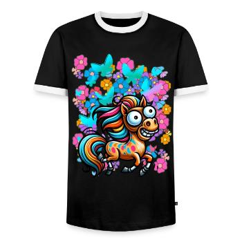 Pferd Pferde Frühling Blumen Insekten Kinder - Männer Kontrast-T-Shirt - Schwarz/Weiß - Vorne - AI Model Female 172 light (172cm) & AI Model Male 178 light (178cm)