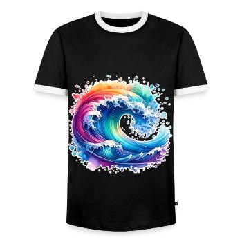 Welle - Männer Kontrast-T-Shirt - Schwarz/Weiß - Vorne - AI Model Female 172 light (172cm) & AI Model Male 178 light (178cm)