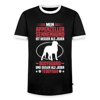 Mountain Dog protects me Appenzeller Mountain Dog - Men's Ringer Shirt - black/white - Front - AI Model Female 172 light (172cm) & AI Model Male 178 light (178cm)