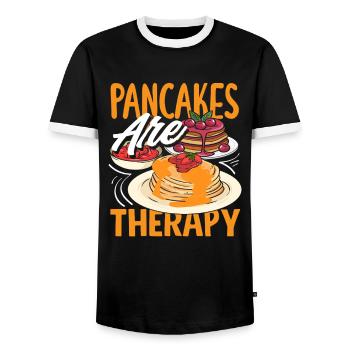 Pancakes are therapy enjoyment - Men's Ringer Shirt - black/white - Front - AI Model Female 172 light (172cm) & AI Model Male 178 light (178cm)