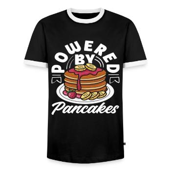 Powered by Pancakes Enjoyment - Men's Ringer Shirt - black/white - Front - AI Model Female 172 light (172cm) & AI Model Male 178 light (178cm)