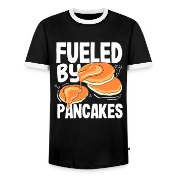 Powered by pancake energy - Men's Ringer Shirt - black/white - Front - AI Model Female 172 light (172cm) & AI Model Male 178 light (178cm)