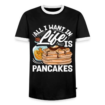 All I want in life are pancakes - Men's Ringer Shirt - black/white - Front - AI Model Female 172 light (172cm) & AI Model Male 178 light (178cm)
