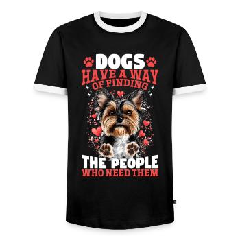 Yorkshire Terrier Propriétaire d’un chien Yorkie - T-shirt contrasté Homme - noir/blanc - Devant - AI Model Female 172 light (172cm) & AI Model Male 178 light (178cm)
