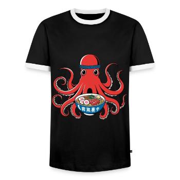 Oktopus Ramen Nudeln Japan Retro Stil - Männer Kontrast-T-Shirt - Schwarz/Weiß - Vorne - AI Model Female 172 light (172cm) & AI Model Male 178 light (178cm)