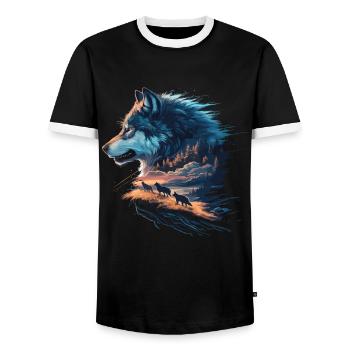 Meute de loups au coucher du soleil – Nature sauvage mystique - T-shirt contrasté Homme - noir/blanc - Devant - AI Model Female 172 light (172cm) & AI Model Male 178 light (178cm)