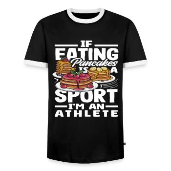 If eating pancakes is a sport, I'm a - Men's Ringer Shirt - black/white - Front - AI Model Female 172 light (172cm) & AI Model Male 178 light (178cm)