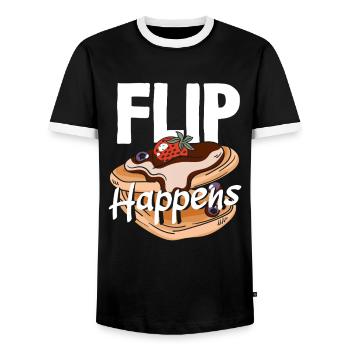 Pancakes Flip Happens Fun Breakfast - Men's Ringer Shirt - black/white - Front - AI Model Female 172 light (172cm) & AI Model Male 178 light (178cm)