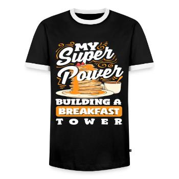 Pancakes: My Superpower Breakfast Tower - Men's Ringer Shirt - black/white - Front - AI Model Female 172 light (172cm) & AI Model Male 178 light (178cm)