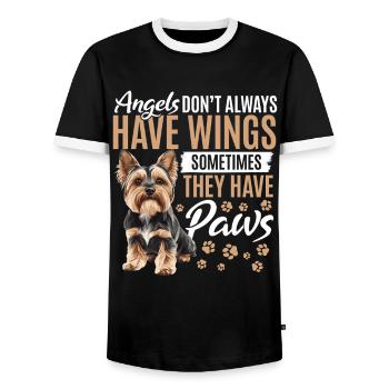 Yorkshire Terrier Propriétaire d’un chien Yorkie - T-shirt contrasté Homme - noir/blanc - Devant - AI Model Female 172 light (172cm) & AI Model Male 178 light (178cm)