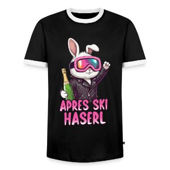 Apres Ski Haserl - Männer Kontrast-T-Shirt - Schwarz/Weiß - Vorne - AI Model Female 172 light (172cm) & AI Model Male 178 light (178cm)