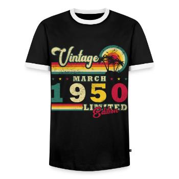 Vintage march 1950 birthday march 1950 retro 1950 - Men's Ringer Shirt - black/white - Front - AI Model Female 172 light (172cm) & AI Model Male 178 light (178cm)
