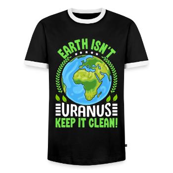 La Terre n’est pas Uranus, gardez-la propre - T-shirt contrasté Homme - noir/blanc - Devant - AI Model Female 172 light (172cm) & AI Model Male 178 light (178cm)