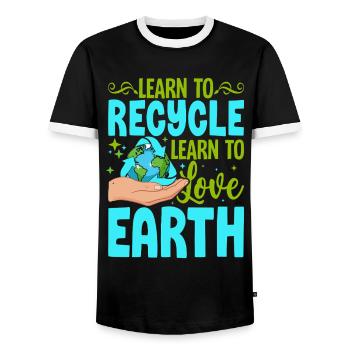Learn to recycle Learn to love Earth - Men's Ringer Shirt - black/white - Front - AI Model Female 172 light (172cm) & AI Model Male 178 light (178cm)