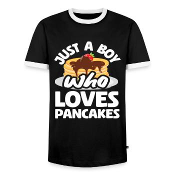 A boy who loves pancakes - Men's Ringer Shirt - black/white - Front - AI Model Female 172 light (172cm) & AI Model Male 178 light (178cm)