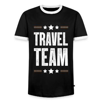 Travel Team - Männer Kontrast-T-Shirt - Schwarz/Weiß - Vorne - AI Model Female 172 light (172cm) & AI Model Male 178 light (178cm)