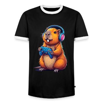 Capybara Gaming Adventure pour les fans de joueurs - T-shirt contrasté Homme - noir/blanc - Devant - AI Model Female 172 light (172cm) & AI Model Male 178 light (178cm)