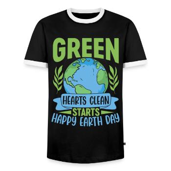 Green Hearts clean starts happy earth day - Men's Ringer Shirt - black/white - Front - AI Model Female 172 light (172cm) & AI Model Male 178 light (178cm)