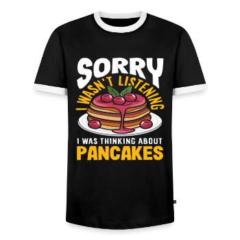 Les excuses de Pancakes ont été distraites - T-shirt contrasté Homme - noir/blanc - Devant - AI Model Female 172 light (172cm) & AI Model Male 178 light (178cm)