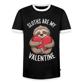 Faultier Liebe – Lustiges Valentinstags-Shirt - Männer Kontrast-T-Shirt - Schwarz/Weiß - Vorne - AI Model Female 172 light (172cm) & AI Model Male 178 light (178cm)