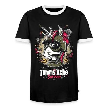 Funny Unicorn Meme Stomach Ache - Men's Ringer Shirt - black/white - Front - AI Model Female 172 light (172cm) & AI Model Male 178 light (178cm)