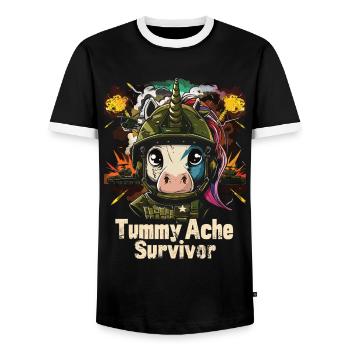 Funny Unicorn Meme Stomach Ache - Men's Ringer Shirt - black/white - Front - AI Model Female 172 light (172cm) & AI Model Male 178 light (178cm)