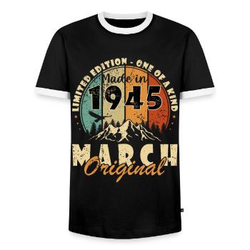Mars 1945 Cadeau d’anniversaire Mars 1945 - T-shirt contrasté Homme - noir/blanc - Devant - AI Model Female 172 light (172cm) & AI Model Male 178 light (178cm)