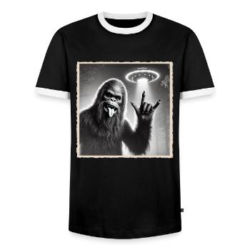 Rock, Rocker, Musique rock, Heavy metal, Rock Hand - T-shirt contrasté Homme - noir/blanc - Devant - AI Model Female 172 light (172cm) & AI Model Male 178 light (178cm)