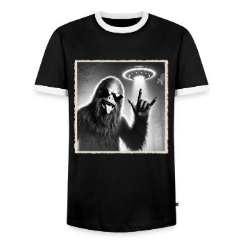 Rock, Rocker, Rock Musik, Heavy Metal, Rock Hand - Männer Kontrast-T-Shirt - Schwarz/Weiß - Vorne - AI Model Female 172 light (172cm) & AI Model Male 178 light (178cm)