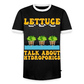 Lettuce talk about Hydroponics - Men's Ringer Shirt - black/white - Front - AI Model Female 172 light (172cm) & AI Model Male 178 light (178cm)