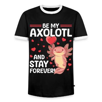 Cute Axolotl Valentins Day - Männer Kontrast-T-Shirt - Schwarz/Weiß - Vorne - AI Model Female 172 light (172cm) & AI Model Male 178 light (178cm)
