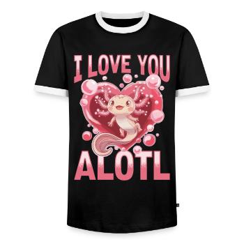 Cute Axolotl Valentins Day - Männer Kontrast-T-Shirt - Schwarz/Weiß - Vorne - AI Model Female 172 light (172cm) & AI Model Male 178 light (178cm)