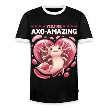 Cute Axolotl Valentins Day - Männer Kontrast-T-Shirt - Schwarz/Weiß - Vorne - AI Model Female 172 light (172cm) & AI Model Male 178 light (178cm)