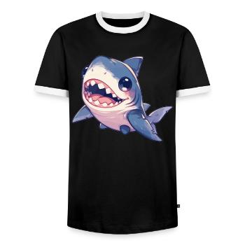 Weiße Haie Weißer Hai - Männer Kontrast-T-Shirt - Schwarz/Weiß - Vorne - AI Model Female 172 light (172cm) & AI Model Male 178 light (178cm)