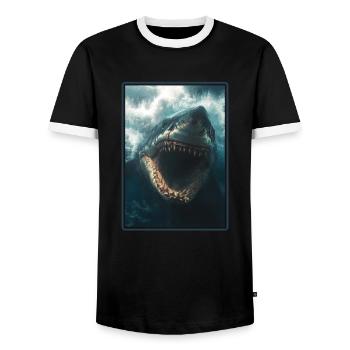 Weiße Haie Weißer Hai - Männer Kontrast-T-Shirt - Schwarz/Weiß - Vorne - AI Model Female 172 light (172cm) & AI Model Male 178 light (178cm)
