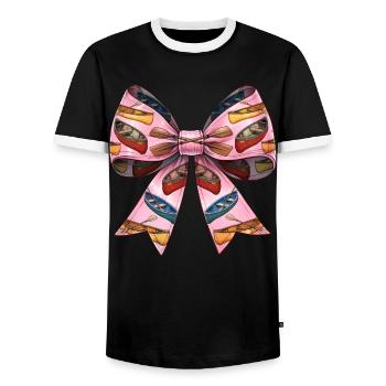 Coquette Bow Canoeing Canoe Boat Paddling Pattern - Men's Ringer Shirt - black/white - Front - AI Model Female 172 light (172cm) & AI Model Male 178 light (178cm)