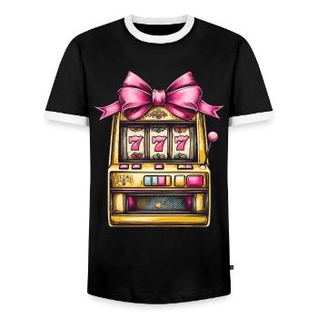Coquette Bow Slot Machine Gambling Gambler - Men's Ringer Shirt - black/white - Front - AI Model Female 172 light (172cm) & AI Model Male 178 light (178cm)
