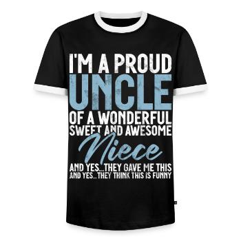 Best Uncle Proud Uncle Quote Humor - Men's Ringer Shirt - black/white - Front - AI Model Female 172 light (172cm) & AI Model Male 178 light (178cm)
