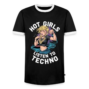 Les filles qui aiment écouter de la musique techno et - T-shirt contrasté Homme - noir/blanc - Devant - AI Model Female 172 light (172cm) & AI Model Male 178 light (178cm)