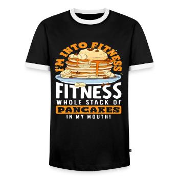 Pancakes Fitness Lovers Humorous Enjoyment - Men's Ringer Shirt - black/white - Front - AI Model Female 172 light (172cm) & AI Model Male 178 light (178cm)