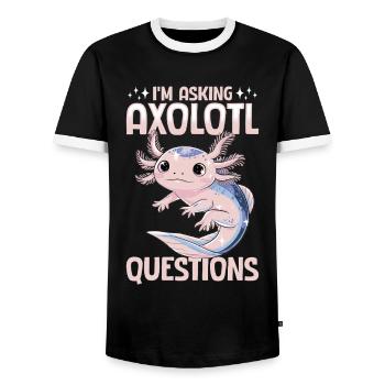 Mignon axolotl Je pose des questions sur axolotl - T-shirt contrasté Homme - noir/blanc - Devant - AI Model Female 172 light (172cm) & AI Model Male 178 light (178cm)